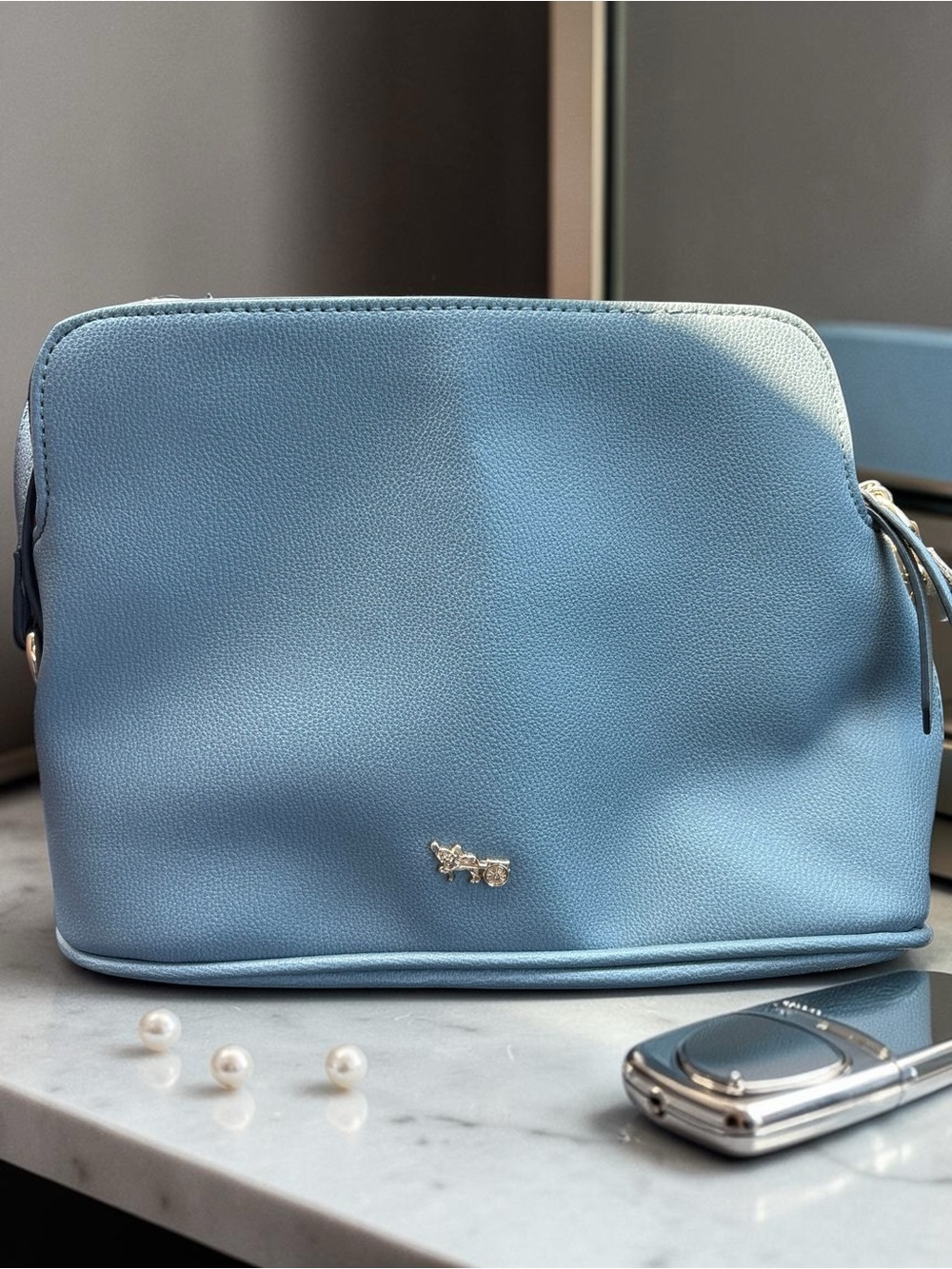 Matthew + Julian Light Blue Crossbody Shoulder Bag Multi Compartment Purse